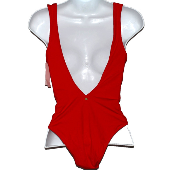 A5 New VICTORIA SECRET Twist Plunge One-Piece Red Swimsuit Low Scoop Back Sz XS - Picture 3 of 6